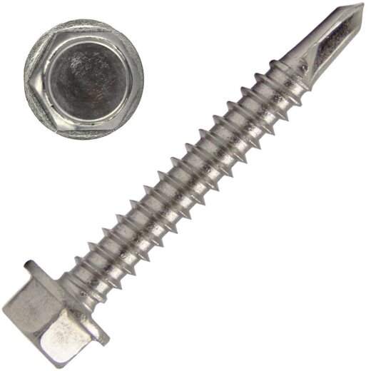 Bohrschrauben 4,2x22 mit Sechskantkopf und Bund, Form K DIN 7504 Edelstahl A2