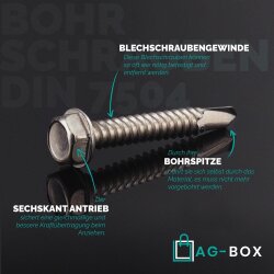 Bohrschrauben 4,2x50 mit Sechskantkopf und Bund, Form K DIN 7504 Edelstahl A2
