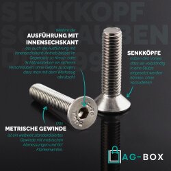 Senkkopfschrauben M3x6 mit Innensechskant DIN 7991 Edelstahl A2