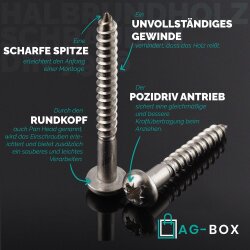 Halbrundholzschrauben 6x40 mit Kreuzschlitz "Z" DIN 7996 Edelstahl A2