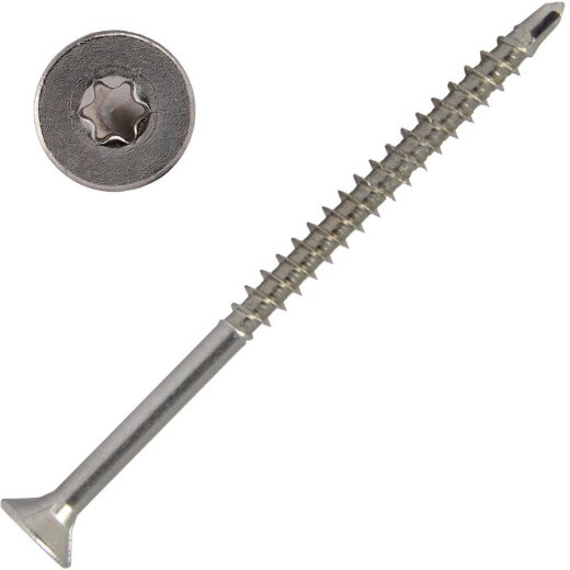 Spanplattenschrauben 5x90/60 TORX TX-25 mit Bohrspitze (Teilgewinde), Senkkopf u. Innensechsrund, Edelstahl A2