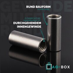 Gewindemuffen M12x40 (D=15) rund Edelstahl A2