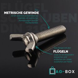 Flügelschrauben M8x12 amerik. Form ähnl. DIN 316 Edelstahl A2