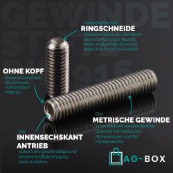 Gewindestifte M5x10 mit Innensechskant und Ringschneide DIN 916 Edelstahl A2