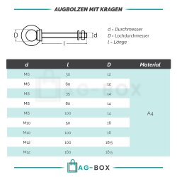 Augbolzen, Kragen, M. Gewinde M12x100mm