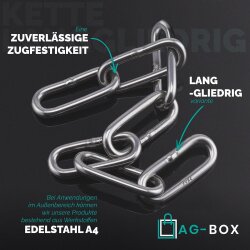 Kette 2 mm - langgliedrig DIN 763 Edelstahl A4