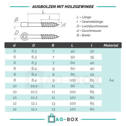 Augbolzen Holzgewinde 10x80mm