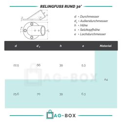 Relingfuss 30°  Rund 22mm