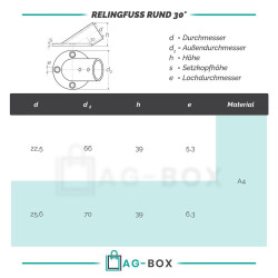 Relingfuss 30°  Rund 25mm