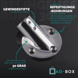 Relingfuss 30°  Rund 25mm