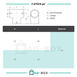 T-Stück 90°  22mm Edelstahl A4