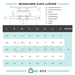 Belegklampe 200mm Flach 2 löcher