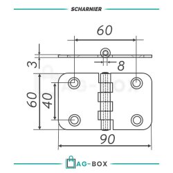 Scharnier 90x60x3mm Edelstahl A2