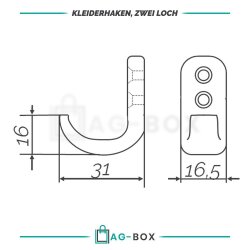 Kleiderhaken 31x16,5mm Zwei Loch