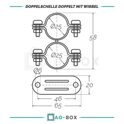 Doppelschelle Doppelt mit Wirbel 25mm