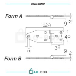 Scharnier Form B 129x40mm Edelstahl A2