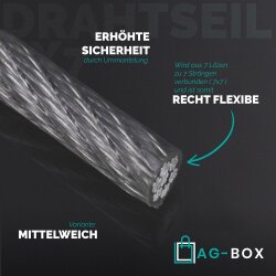 3 / 4 mm Drahtseil 7x7, PVC ummantelt, transparent, Edelstahl A4