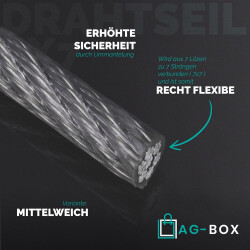 4 / 5 mm Drahtseil 7x7, PVC ummantelt, transparent, Edelstahl A4