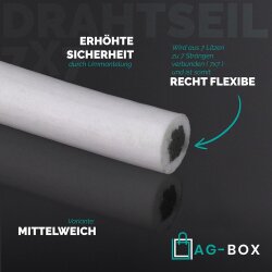 3/5 mm Drahtseil 7x7, PVC ummantelt, weiss, Edelstahl A4