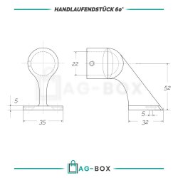 Handlaufendstück 60° 22mm A4