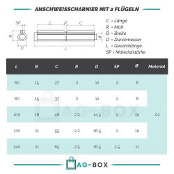 Anschweisscharnier 120mm Edelstahl A2