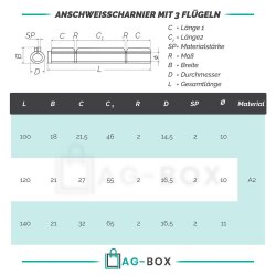 Anschweisscharnier 120mm Edelstahl A2