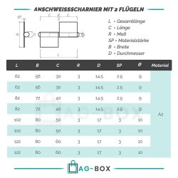 Anschweisscharnier R-122mm Edelstahl A2