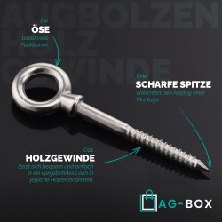 Augbolzen mit Holzgewinde 5x50 Edelstahl A4