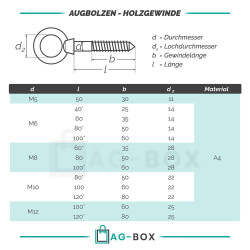 Augbolzen mit Holzgewinde 6x60 Edelstahl A4
