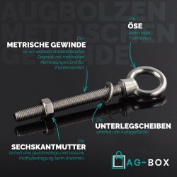 Augbolzen mit metrischem Gewinde M12x120 Edelstahl A4