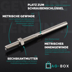 Gewinde-Walzterminal für D=4 mm/M8 Außengewinde rechts, Edelstahl A4