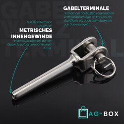 Gabel-Walzterminal für D=6 geschweißt, Edelstahl A4