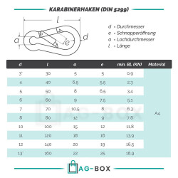 Karabinerhaken 10x100 ähnl. DIN 5299 Edelstahl A4