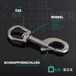 Wirbelkarabinerhaken L= 64 Edelstahl A4