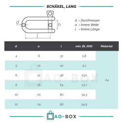Schäkel D=8 lang ähnl. DIN 82101 Edelstahl A4