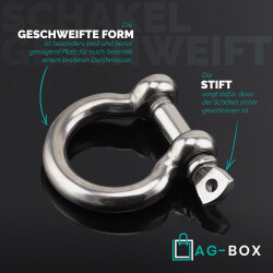 Schäkel D=8 geschweift ähnl. DIN 82101 Edelstahl A4