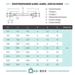 Wantenspanner M8 Gabel/Gabel geschweißt,...