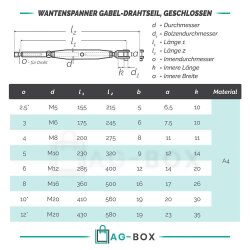 Wantenspanner D=4 M8 Gabel/Drahtseil geschweißt,...