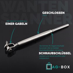 Wantenspanner D=5 M10 Gabel/Drahtseil geschweißt, geschlossen, Edelstahl A4