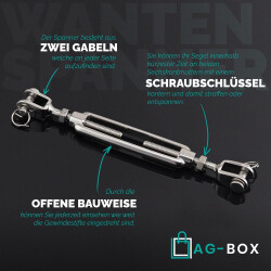 Wantenspanner M6 Gabel/Gabel geschweißt, offen, Edelstahl A4