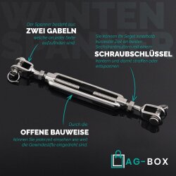 Wantenspanner M16 Gabel/Gabel geschweißt, offen, Edelstahl A4
