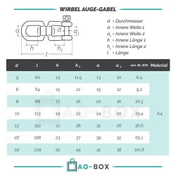 Wirbel D=6 Auge/Gabel Edelstahl A4