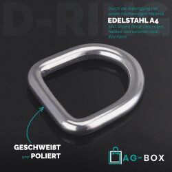 D-Ring 6x40 geschweißt, poliert, Edelstahl A4