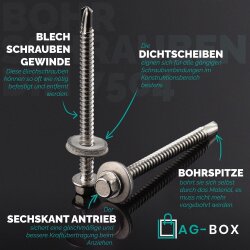 Bohrschrauben mit Sechskantkopf DIN 7504 A2 K 5,5X30 DS 16 mm mit Bund und Dichtscheibe